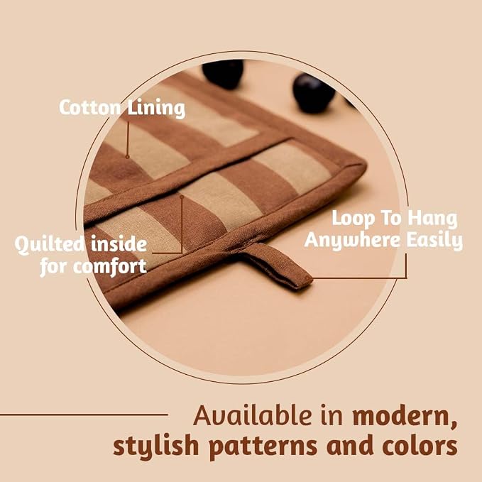 Folkulture Pot Holders for Kitchen | Pack of 2 (8x8) Ribbed Soft Silicone Hot Pads for Kitchen | Oven Pot Holders Set |Wooden Spoons for Cooking | 12" Premium Acacia Wooden Utensil Set of 5