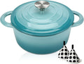 COOKWIN Enameled Cast Iron Dutch Oven, 5 QT Bread Baking Pot with Self Basting Lid, Non-stick Enamel Coated Cookware Pot, Great Christmas Gifts for Family, Teal