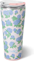 Swig Life 32oz Insulated Tumbler, Travel Coffee Tumbler with Lid, Cup Holder Friendly Travel Coffee Mug, Stainless Steel, 32 oz, Reusable Insulated Mug with Lid (Hydrangeas)