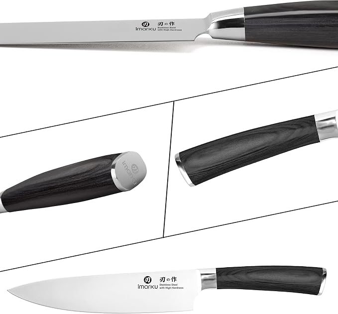 imarku Chef Knife - Pro Kitchen Knife 8 Inch Chef's Knives Japanese SUS440A Stainless Steel Sharp Paring Knife with Ergonomic Handle, Black Handle, Birthday and Thanksgiving Gifts