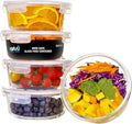 Igluu Meal Prep Round Glass Containers with Air Vent Lids (5 Pack+Extra Lid) – Airtight & BPA-Free – Oven, Microwave, Freezer and Dishwasher Safe – 32oz – Durable Borosilicate Glass