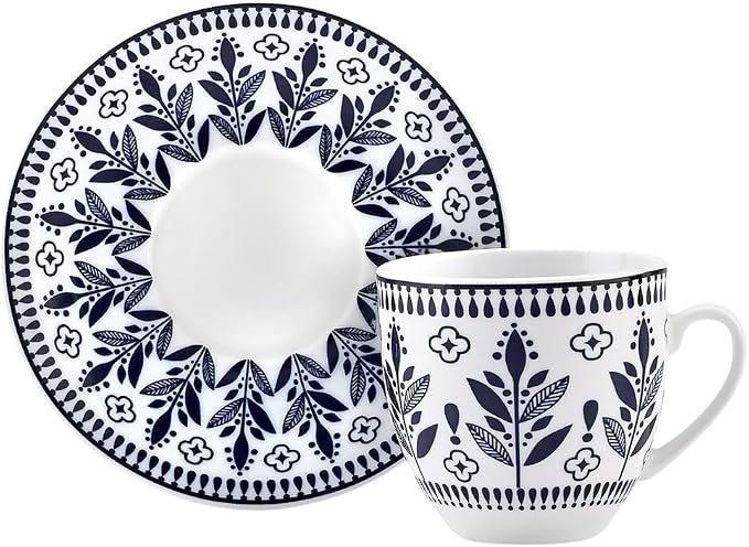 KARACA Peyker Turkish Coffee Cup Set for 6 People - 12 Piece Cups with Saucers - Small Bone China Espresso Set - Ideal for Serving Greek, Arabic Coffee (2.8 fl oz)