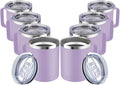 MEWAY 12oz Coffee Mug With Handle and Sliding Lid,Stainless Steel Travel Tumbler Cup with Handle,Double Wall Vacuum Insulated Camping Cup for Hot & Cold Drinks Tea (Lilac,Set of 8)