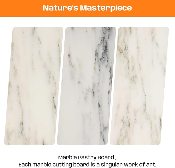 White Marble Cutting Board, 16x20 Inch Marble Pastry Board With Non-Slip Feet For Cheese, Charcuterie, Dough, Chocolate, Dessert, Pack Of 1 Piece