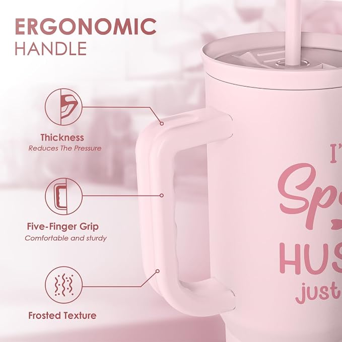 Gift for Wife from Husband, Funny Insulated Stainless Steel Tumbler 40oz with Handle and Straw - Travel Coffee Mug Gift for Wifey on Wedding Anniversary Christmas Birthday Valentine