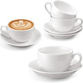 4 Set 11.5 oz Cappuccino Cups with Saucers Large Ceramic Coffee Mugs White Espresso Cup and Saucer Set Heavyweight Porcelain Housewarming Gift for Tea Espresso Latte Kitchen Cafe