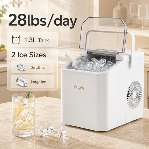 Countertop Ice Maker, Portable Ice Maker Machine, 6-Minute Fast Bullet Ice Maker with Self-Cleaning, Compact Ice Machine with Handle, Basket & Scoop for Kitchen, Home, Office, RV Camping,White