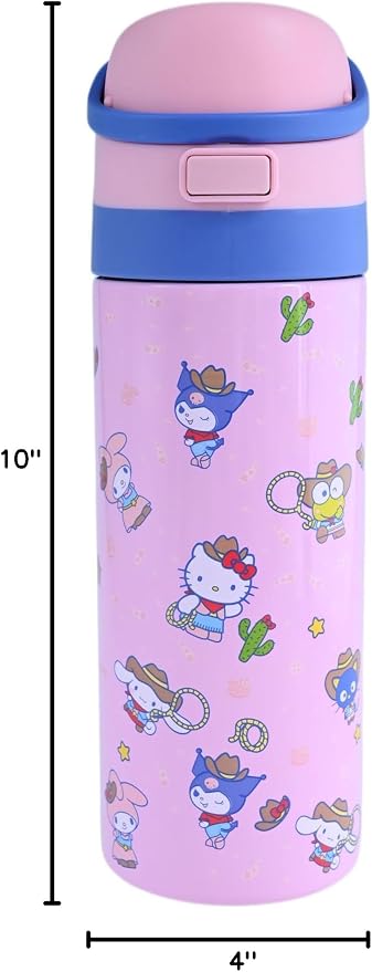 Hello Kitty & Friends All-Over Character Print Pink 24 Oz Stainless Steel Water Bottle