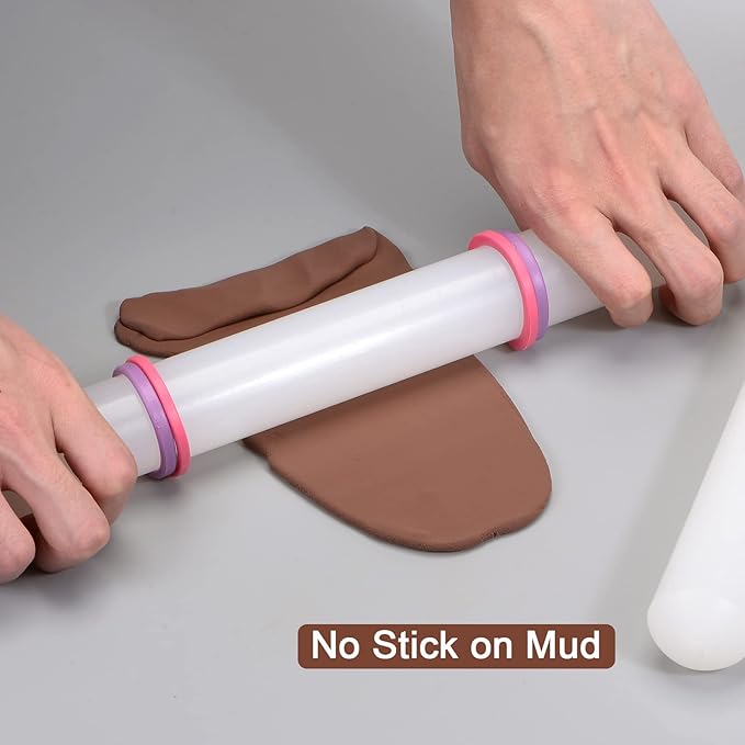 HARFINGTON Fondant Rolling Pin 13 Inch x 1.38 Inch PP Plastic Non-Stick Fondant Roller Dough Roller Kitchen Decorating Tools for Fondant Cookie Pastry Pizza Clay Dough