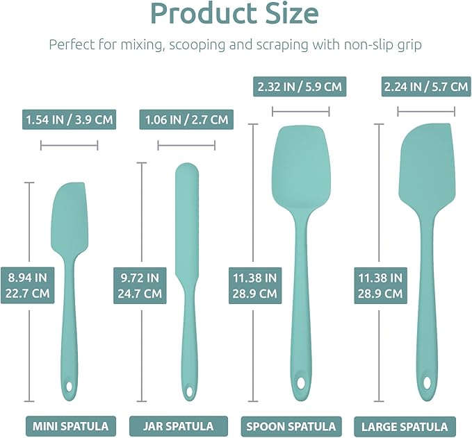 U-Taste 18/8 Stainless Steel Measuring Spoons Set for Dry and Liquid Ingredients(Set of 9), and Upgraded 600ºF High Resistant Flexible and Sturdy Silicone Spatula Set of 4 (Aqua Sky)