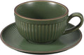 uxcell Handmade Vintage Espresso Cups, 9.5oz Stripe Coffee Cups and Saucers Ceramic Tea Cup with Handle Dishwasher and Microwave Safe for Latte Cappuccino Milk Office Home, Dark Green