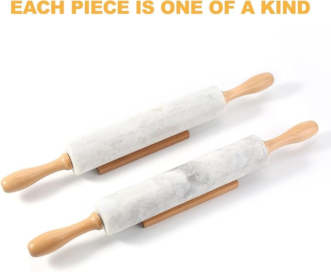 Koville African Natural Marble Rolling Pin, Non-Stick Polished Dough Roller, Pasta, Dumpling, Fondant, Pie Crust, Bread, Pizza Dough, Kitchen Baking Pastry Tools with Mat/Scraper(Grigio Fantasy)