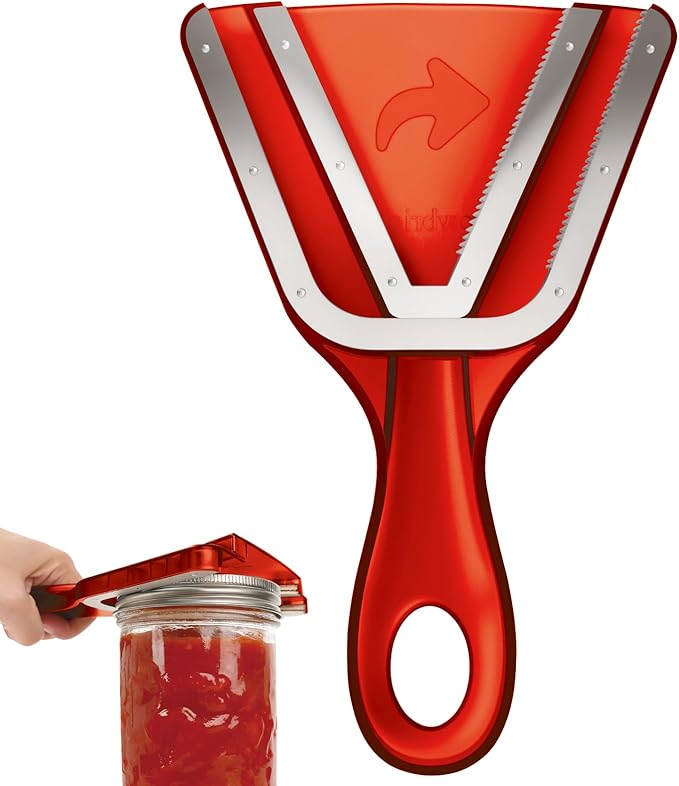 Jar Opener for Weak Hands & Seniors with Arthritis, Easy Twist-Off Lid & Bottle Opener, Ergonomic Handle with Stainless Steel Teeth, Practical Kitchen Gift for Elderly, Women & Men (0.2–5.3 in, Red)