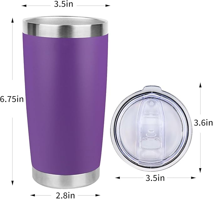 20oz Stainless Steel Tumbler Bulk with Lid, Travel Mug - Double Wall Vacuum Powder Coated Cup - Purple, 6 Pack