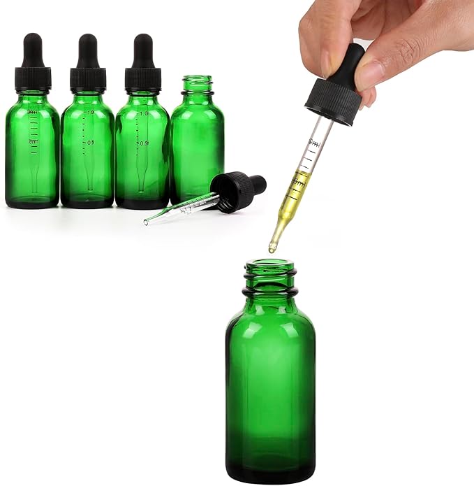 NOOEEISS 48 Pack,1oz Glass Dropper Bottle,Green Tincture Bottles with Dropper,Pretty Finish for All Kinds of Liquids,Oil Bottles for Hair- Stronger Suction ideal for Leakproof Travel