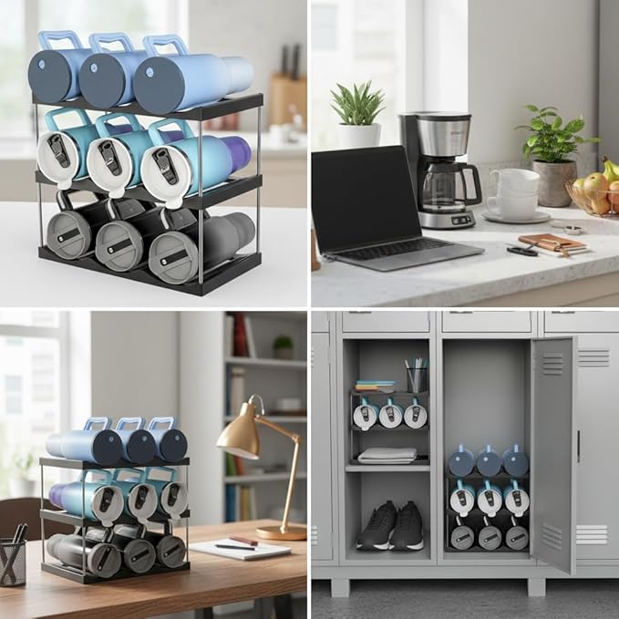 Clear Plastic Stackable Bottle Storage Rack, 9 Bottle Water Bottle Organizer Wine Holder, Kitchen Cabinet Pantry Countertop Organizer, No Tools Easy Assembly Fits 40oz Bottles (Three Floors)