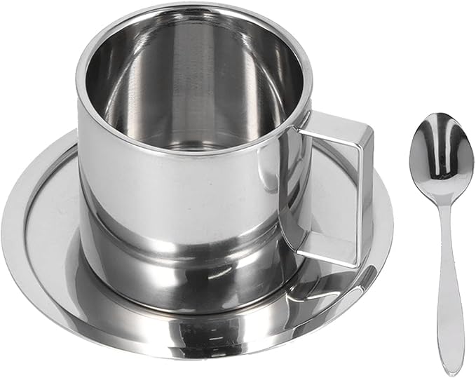 Coffee Cup Set,3PCS/Set Insulated Stainless Steel Double Walled Mugs Milk Tea Cup with Spoon Set(280ml)