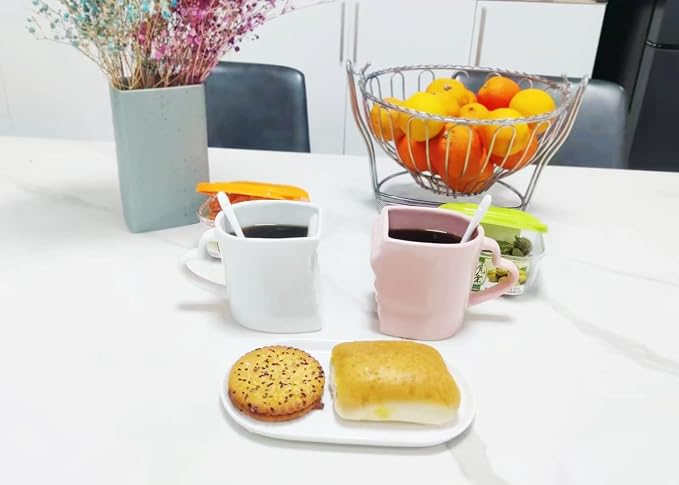 Large Kissing Mugs Set 16oz Kiss Couples Two Coffee Cups with Saucer Love Gifts for Anniversary, Wedding, Valentines, Birthday, Engagement, Lovers Household Tableware White Pink Ceramic