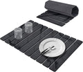 Large Stone Dish Drying Mats for Kitchen Counter, 24"(L)×16"(W) Marble-Pattern, Fast Drying Collapsible, Eco-Friendly Absorbent Diatomaceous Earth Mats, Match Any Countertop - Dark Grey