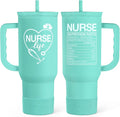 Nurse Gift Tumbler 40oz with Handle and Straw – Nutrition Facts Insulated Stainless Steel Travel Coffee Mug for Nursing Friends - Gifts for Nurse Week, Appreciation, Birthday, Christmas