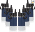 Volhoply 14oz Water Bottle with Straw Lid and Silicone Boot Bulk 6 Pack,Stainless Steel Insulated Cups for Boys & Girls Multipack,Double Wall Vacuum Leakproof KIds Bottles(Navy,6)