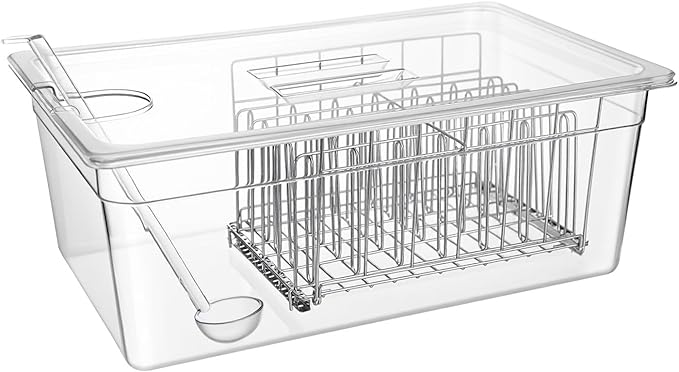 Sous Vide Container 26 QT with Lid, Rack & Spoon-Precision Cooking Tub for Anova Nano, Joule, Instant Pot Immersion Circulators - Large Accessories Kit (Elliptical opening)