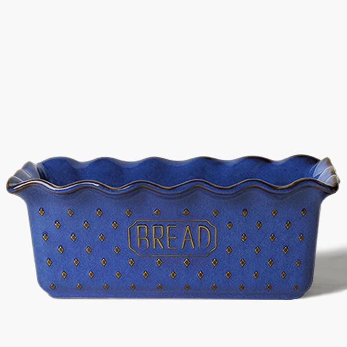 Ceramic Loaf Pan for Baking Bread, 9"X5" Bread Pans (Vintage Blue)