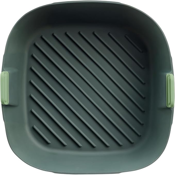 Lékué Air Fryer Basket - X Large - 100% Platinum Silicone Baking Pan for Air Frying, Fits in Draw Tray, Flexible Corners, Pull-up Handles for Easy Removal, Flat Bottom with Drainage Grooves