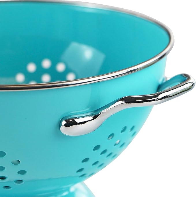 Reston Lloyd Calypso Basics Extra Large Enameled Colander with Solid Base, Strainer Basket with Handles, for Pasta, Berries, Vegetables, Fruit, 7 Quart, Turquoise ( 224oz/ 6.6 L)