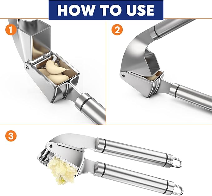 Essential Kitchen Duo: Stainless Steel Garlic Press & 14-Piece Cooking Utensils with Holder Red