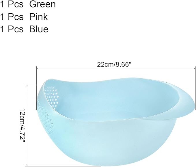 uxcell 3pcs Rice Sieve Plastic Colander Kitchen Drain Basket with Handles Rice Bowl Strainer Basket Home Kitchen Gadget, Wash Rice Basket-Blue/Green/Pink