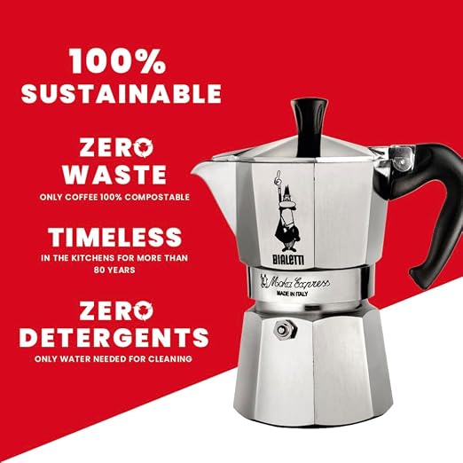 Bialetti 3 Cup Moka Pot and Ground Coffee Bundle 8.8 oz Bag - Italian Medium Roast Rich Barista Style Grounds with a Small Stovetop Espresso Maker Home Brewing Café Kitchen Appliance for Daily Use