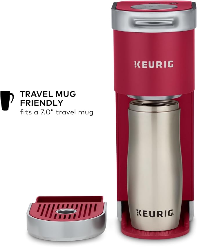 Keurig K-Mini Plus Single Serve K-Cup Pod Coffee Maker, with 6 to 12oz Brew Size, Stores up to 9 K-Cup Pods, Travel Mug Friendly, Cardinal Red