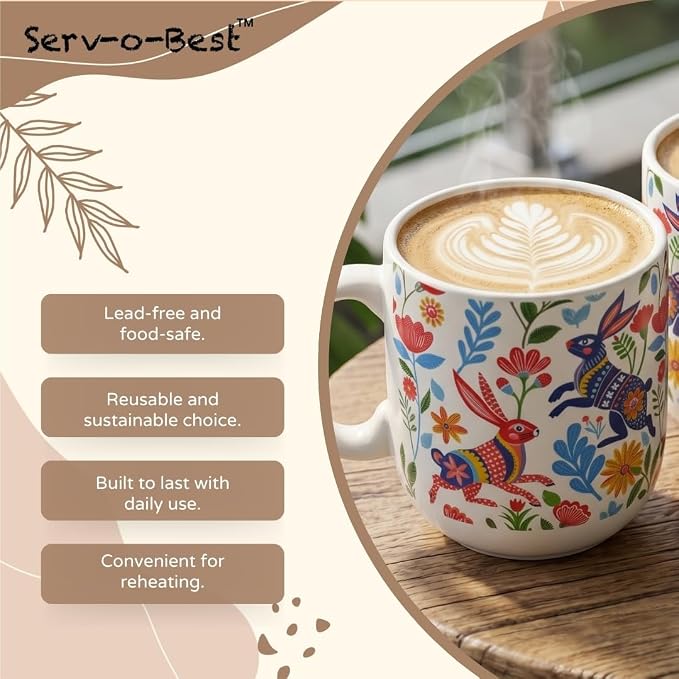 Servo Best Handmade Ceramic Coffee Mugs Set Of 6, 8 Oz Mug with Handle for Hot Beverages, Porcelain Cups for Latte, Hot Tea, Cappuccino, Milk, Cocoa, Microwave & Dishwasher Safe, Gift for Housewarming