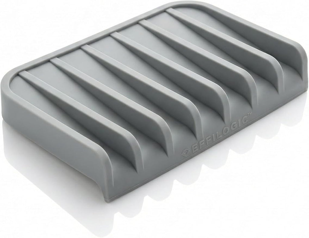 Effilogic Silicone Sponge Holder, Soap Dish, Self Draining Kitchen Sink Organizer, Kitchen Accessories, Medium Grey