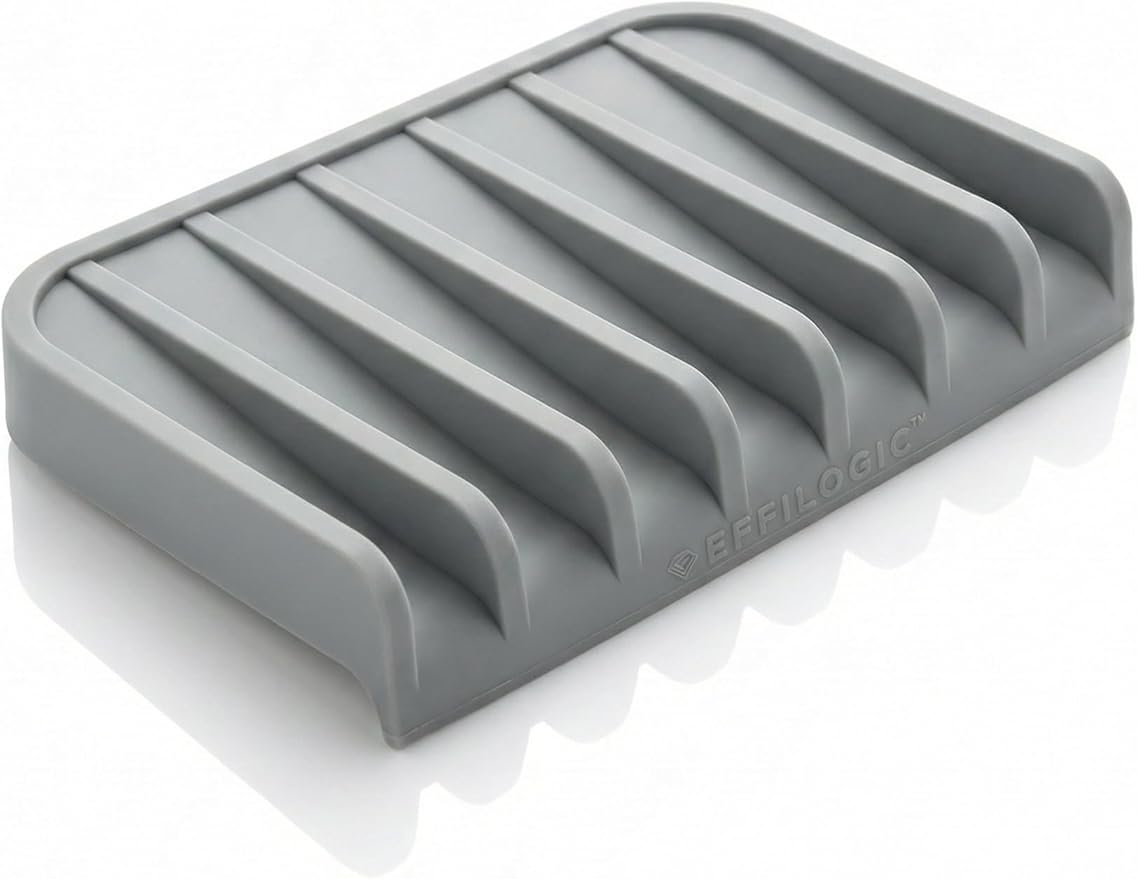Effilogic Silicone Sponge Holder, Soap Dish, Self Draining Kitchen Sink Organizer, Kitchen Accessories, Medium Grey