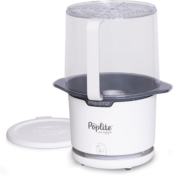 Presto 04812 PopLite Our Munch Hot Air Popcorn Popper - Family Sized, Built-In Serving Bowl, Compact Design, 15 Cups, White