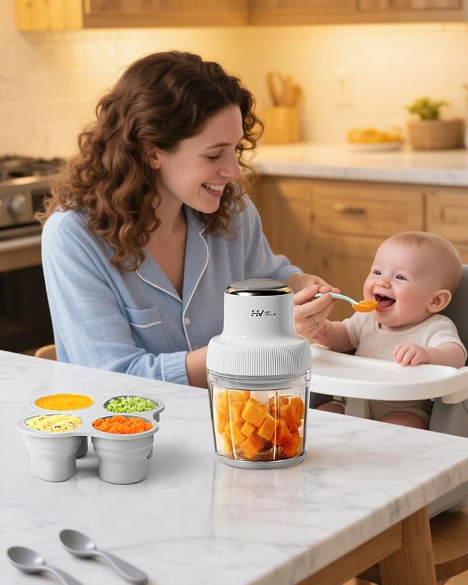 Baby Food Maker, HEYVALUE 13-in-1 Larger Baby Food Processor Set, Fruit, Vegatable, Meat, Puree Blender with Baby Food Freezer Tray, Silicone Spoons, Spatula,20 OZ(Gray)