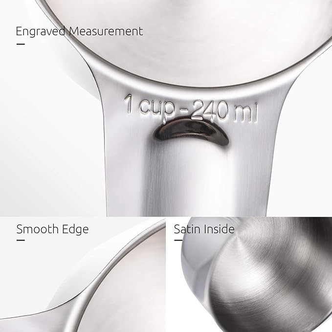 U-Taste 18/8 Stainless Steel Measuring Spoons Set of 6 and Measuring Cup Set of 7 for Dry and Liquid Ingredient with Engraved Measurement