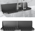 LVJING 17” x 5.5” Silicone Faucet Handle Drip Catcher Tray Mat, Silicone Faucet Mat Dish Soap Sponge Holder for Kitchen Sink, Drying Mat for Kitchen Counter Bathroom Kitchen Sink Splash Guard - Black