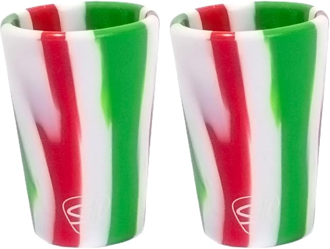 Silipint 1.5oz Silicone Shot Glasses – Pack of 2 Unbreakable, BPA-Free, Non-Toxic, Dishwasher & Freezer Safe Cups – Colored Shot Glasses for Cold Beverages, Cocktails, Travel, Party (Poinsetta Stripe)