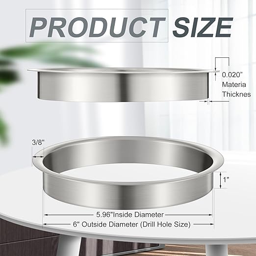 Honeydak 4 Pieces 6" (Nominal) Diameter x 1" Height 304 Polished Stainless Steel 6" x 1" Trash Grommets for Countertop Inserted Trash Kitchen Cabinet Counter Bin, Ease to Install