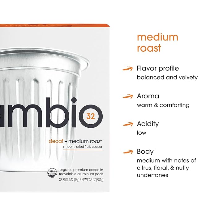 Cambio Roasters Organic Coffee Pods - Decaf Medium Roast, The Only Organic Recyclable Aluminum Coffee Pods, Small Batch Roasted, Keurig® Compatible, for Any Time of Day, Longer Lasting Freshness, 60 Count
