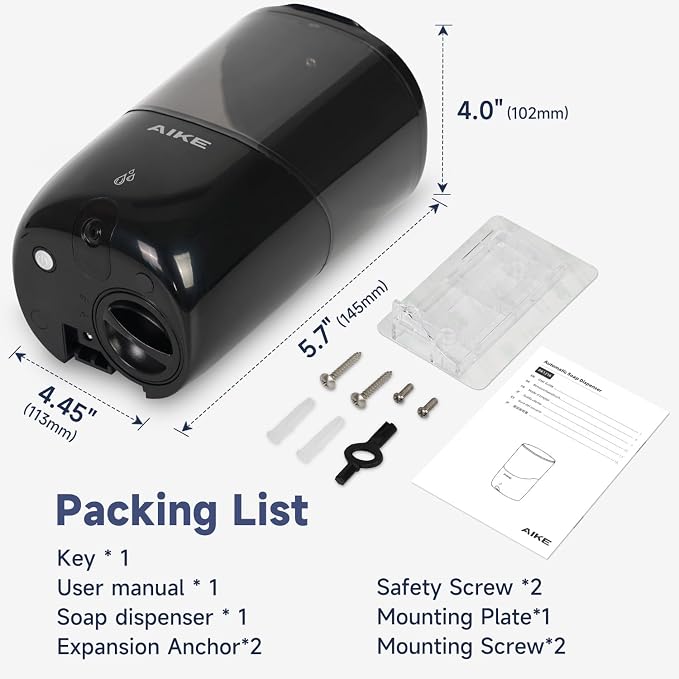 AIKE Automatic Soap Dispenser and Wall Mount Paper Towel Dispenser Bundle, Model AK1216& AK5301 Black