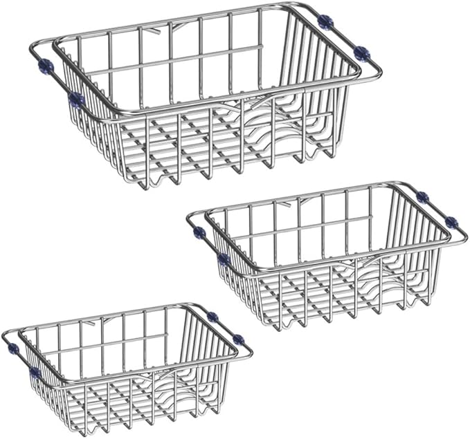 Adjustable Sink Dish Drying Rack Stainless Steel with Non-Slip Rubber Feet for Kitchen Storage Organization Space-Saving Over-the-Sink Drainer Holder for Vegetables Fruits(30x20x10cm)