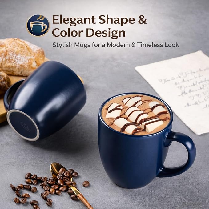 GBhome 16oz Coffee Mugs Set of 6, Large Ceramic Coffee Mugs for Man, Woman, Dad, Mom, Modern Coffee Mugs Set with handle for Tea/Latte/Cappuccino/Milk/Cocoa. Dishwasher&Microwave Safe,Matte Blue