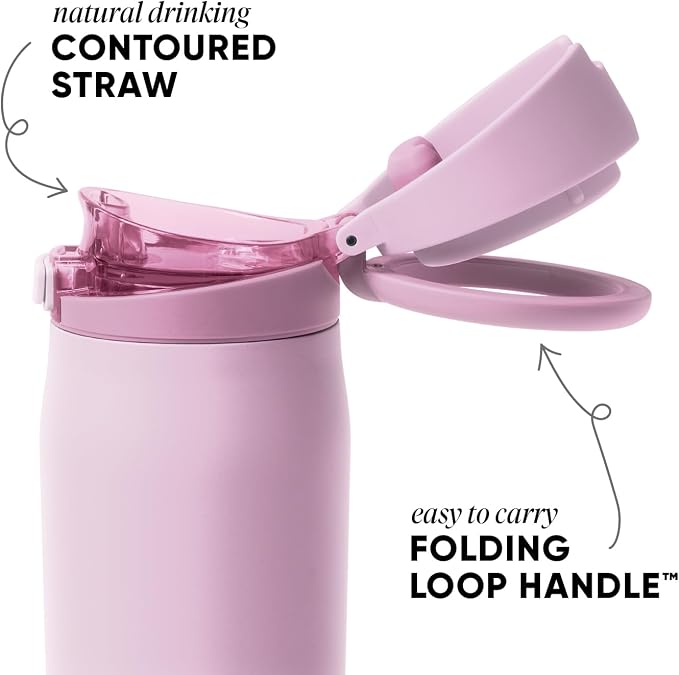 Simple Modern Personalized Mesa Loop Water Bottle with Covered Straw and Handle | 30oz Cup Holder Friendly Insulated Stainless Steel Bottles for Travel, Sports and School | Pink Champagne