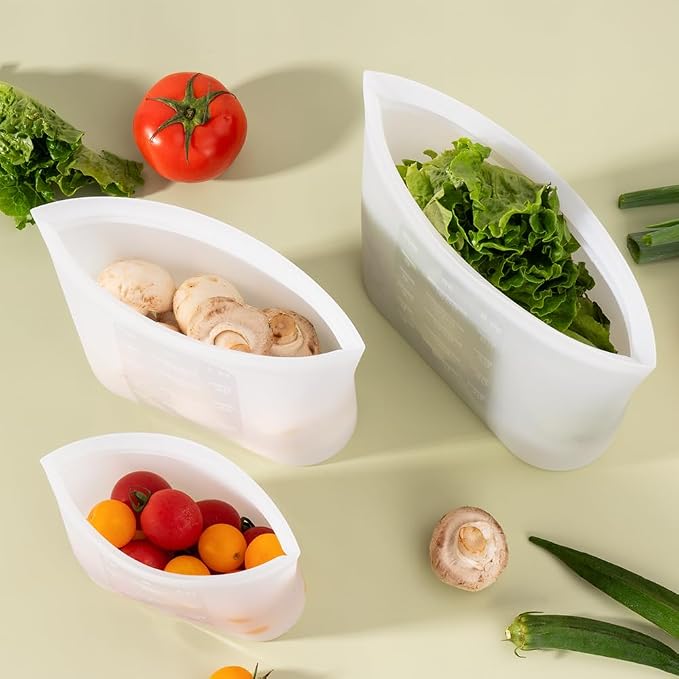 Reusable Storage Bag, 12 Pack 100% Silicone Food Storage Bags Stand Up Silicone Zip Lock Bags for Food Container, Freezer Microwave Oven Dishwasher Safe, 4 Medium 4 Small 4 Extra Small, Translucent