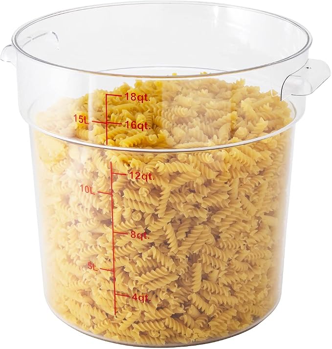 Restaurantware Met Lux 18 Quart Food Storage Container, 1 Round Commercial Storage Container - Lid Sold Separately, With Volume Markers, Clear Plastic Food Prep Bucket, Space-Saving Storage