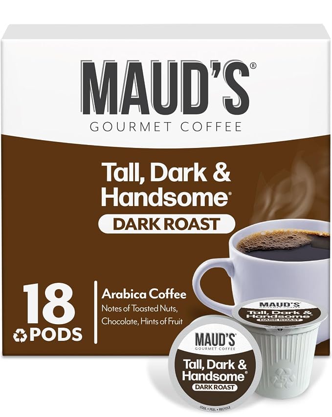 Maud's Dark Roast Coffee Pods, 18ct, Single Serve Pods – 100% Arabica Coffee, Compatible with Keurig K Cups Maker
